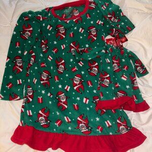 Girls Christmas Fleece Nightgown w Matching Doll Fleece – Size 5/6 – NWT